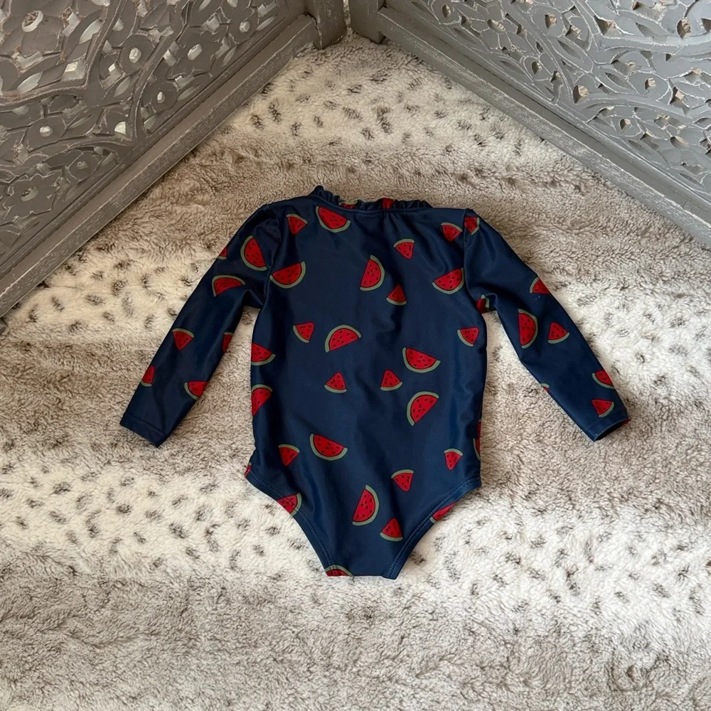 Carter’s long sleeve rashguard swimsuit baby girls 6 months watermelon beach